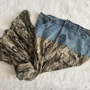 y2k denim skirt with camo long skirt
